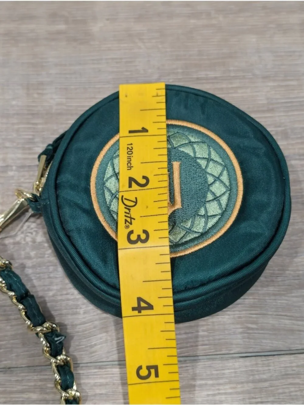 NWT Wicked X Lug Ozwheel Pouch With Embroidery Green Zip Around Gold Strap Bag